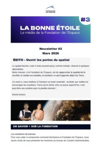 Couverture de la newsletter de mars de la Fodnation de l'Espace