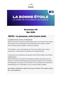 COUV DE LA NEWSLETTER MAI DE LA FONDATION DE L'ESPACE